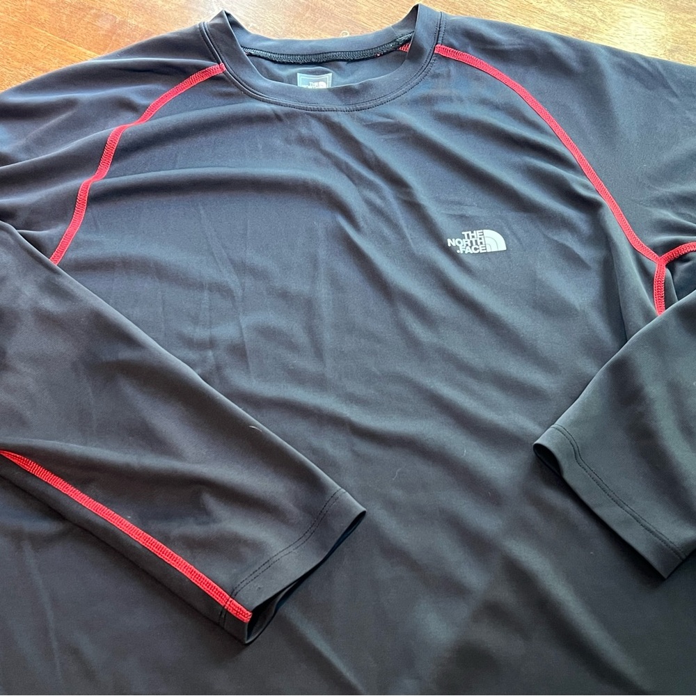 The North Face Men's Black Base LayerLong Sleeve Shirt with Red Trim